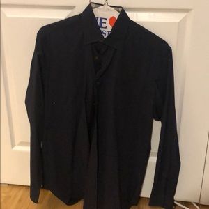 Burberry Navy Button Down w/Plaid Detail